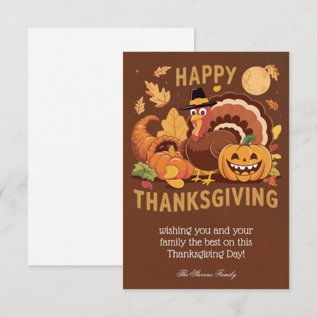 Happy Thanksgiving Autumn Flat Greeting Card (Front/Back)