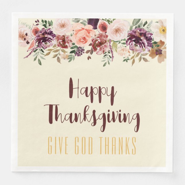 Happy Thanksgiving Autumn Flowers & Figs Napkin (Front)