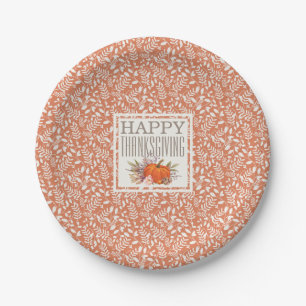 Happy Thanksgiving Autumn Harvest Leaf Pattern Paper Plate