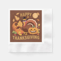 Happy Thanksgiving Autumn Harvest Paper Napkin