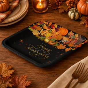 Happy Thanksgiving Autumn Harvest Paper Plate