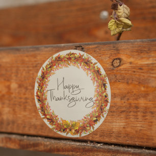 Happy Thanksgiving Autumn Leaf Wreath Fall Classic Round Sticker
