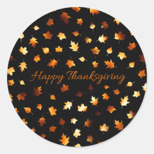 Happy Thanksgiving Autumn Leaves Classic Round Sticker