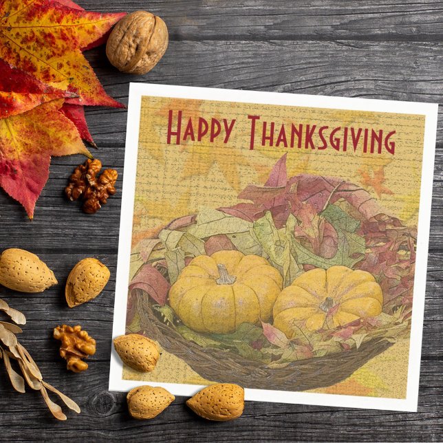 Happy Thanksgiving Autumn Leaves Gourds Napkin (Creator Uploaded)