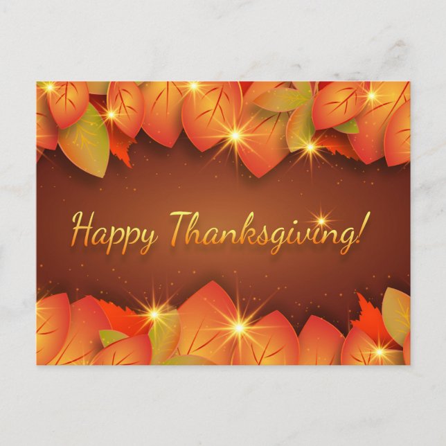 Happy Thanksgiving Autumn Leaves Holiday Postcard (Front)
