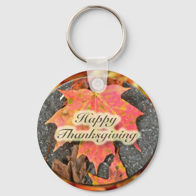 Happy Thanksgiving Autumn Maple Leaf Series Key Ring (Front)