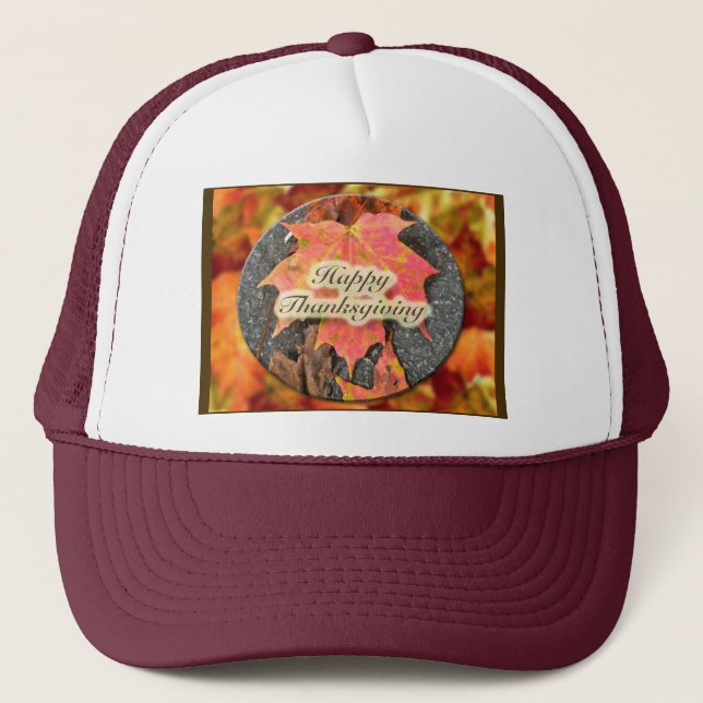 Happy Thanksgiving Autumn Maple Leaf Series Trucker Hat (Front)