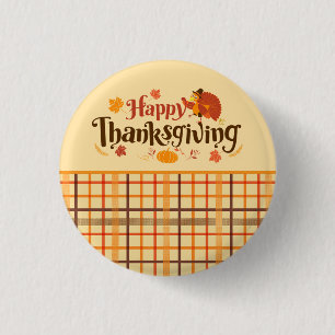 Happy Thanksgiving Autumn Plaid 3 Cm Round Badge