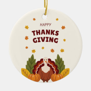 Happy Thanksgiving Autumn, Pumpkin & Turkey Ceramic Tree Decoration