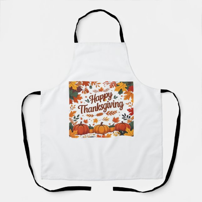 Happy Thanksgiving – Autumn Pumpkins & Fall Leaves Apron (Front)