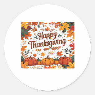 Happy Thanksgiving – Autumn Pumpkins & Fall Leaves Classic Round Sticker