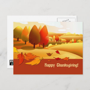 Happy Thanksgiving Autumn Scenery  Holiday Postcard