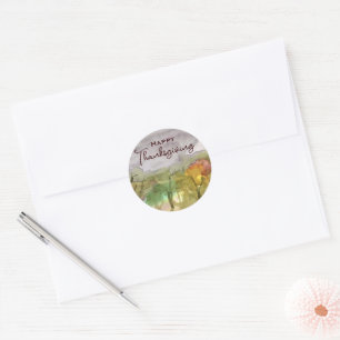 Happy Thanksgiving Autumn Trees Stormy Grey Skies Classic Round Sticker