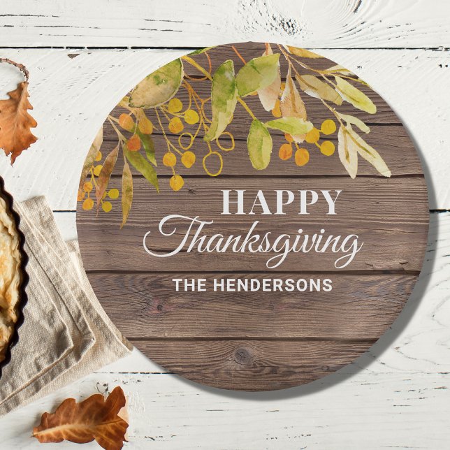 Happy Thanksgiving Barn Wood  Paper Plate (Creator Uploaded)