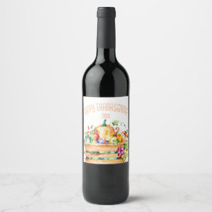 Happy Thanksgiving Basket with Fruit & Pumpkin Wine Label