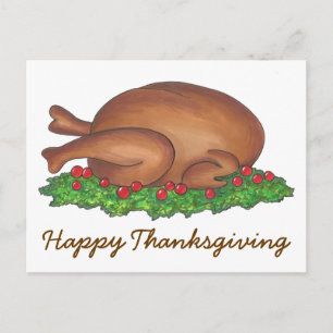 Happy Thanksgiving Basted Turkey Dinner Holiday Postcard