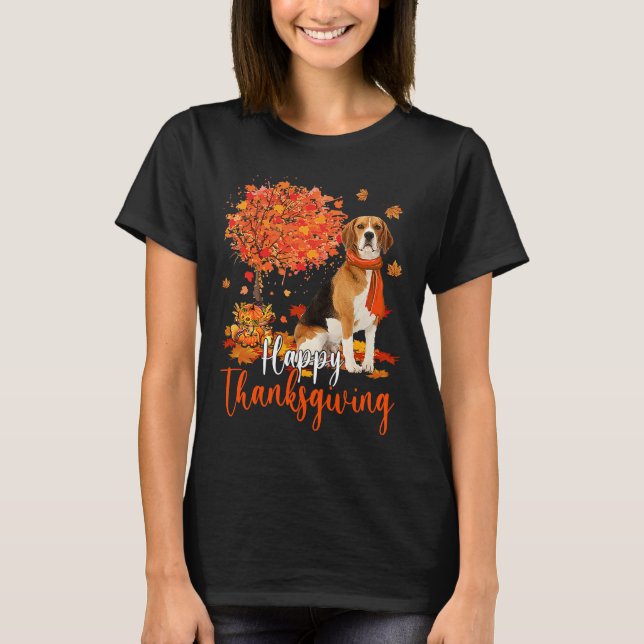 Happy Thanksgiving Beagle And Autumn Tree Beagle L T-Shirt (Front)