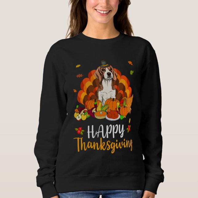 Happy Thanksgiving Beagle Dog Turkey Pet Sweatshirt (Front)