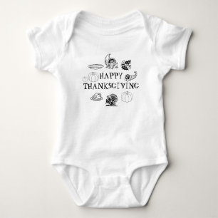 Happy Thanksgiving black and white cute Baby Bodysuit