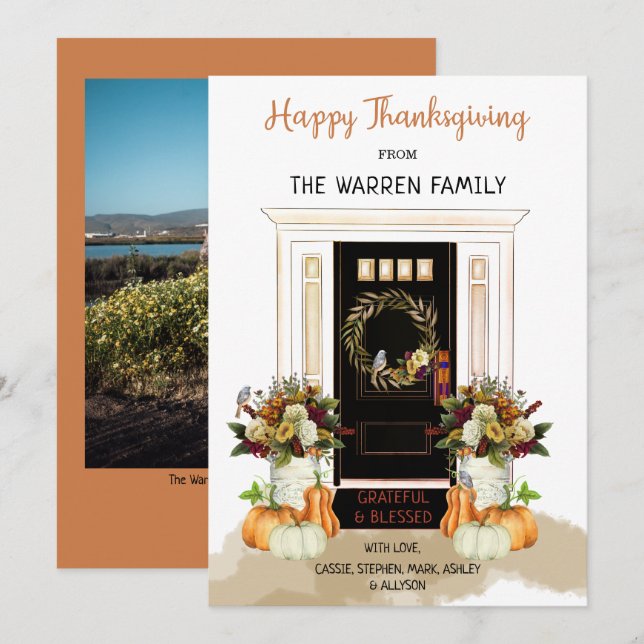 Happy Thanksgiving Black Door | Pumpkins Photo Holiday Card (Front/Back)