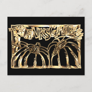 Happy Thanksgiving Black Gold Typography Pumpkin Holiday Postcard