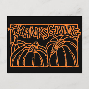 Happy Thanksgiving Black Orange Typography Pumpkin Holiday Postcard