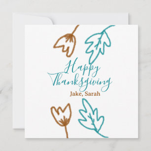 Happy Thanksgiving blue brown fall leaves flower h Holiday Card