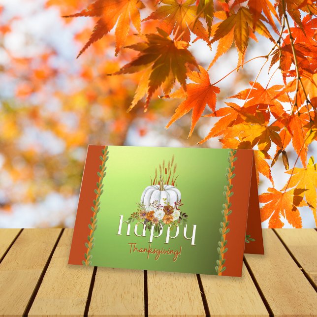 Happy Thanksgiving Boho Floral Pumpkin Green  Card (Creator Uploaded)