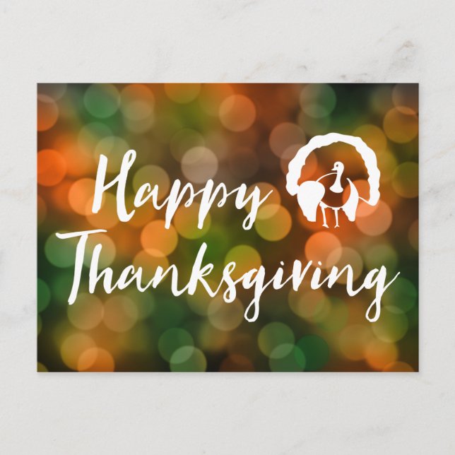 Happy Thanksgiving (bokeh fall lights) Holiday Postcard (Front)
