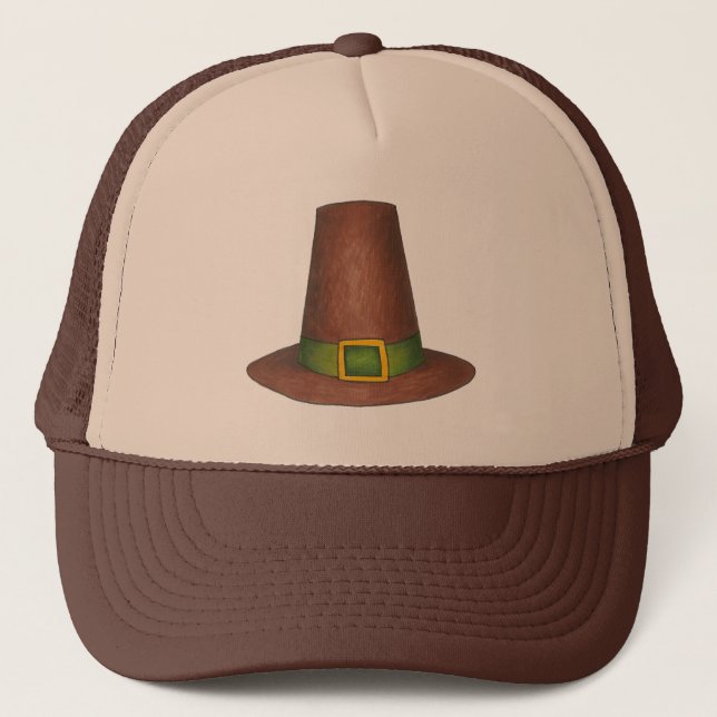 Happy Thanksgiving Brown Pilgrim Puritan Hat (Front)