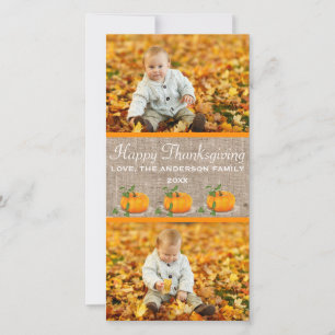 Happy Thanksgiving Burlap 2 Photos - Photo Card
