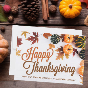 Happy Thanksgiving Business Pumpkin Photo Custom Card