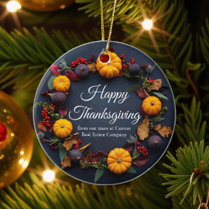 Happy Thanksgiving Business Pumpkin Wreath Custom Ceramic Tree Decoration