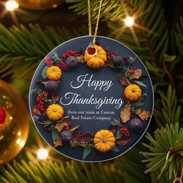 Happy Thanksgiving Business Pumpkin Wreath Custom Ceramic Tree Decoration (Creator Uploaded)