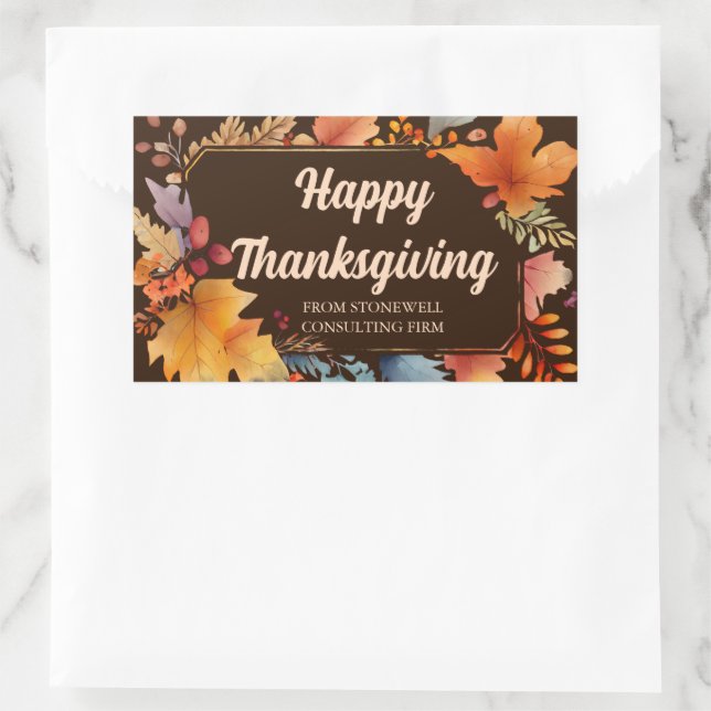 Happy Thanksgiving Business Vintage Brown Leaves Rectangular Sticker (Bag)
