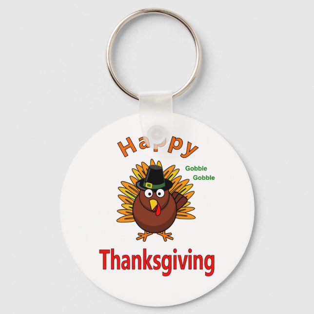 Happy Thanksgiving Button Keychain (Front)