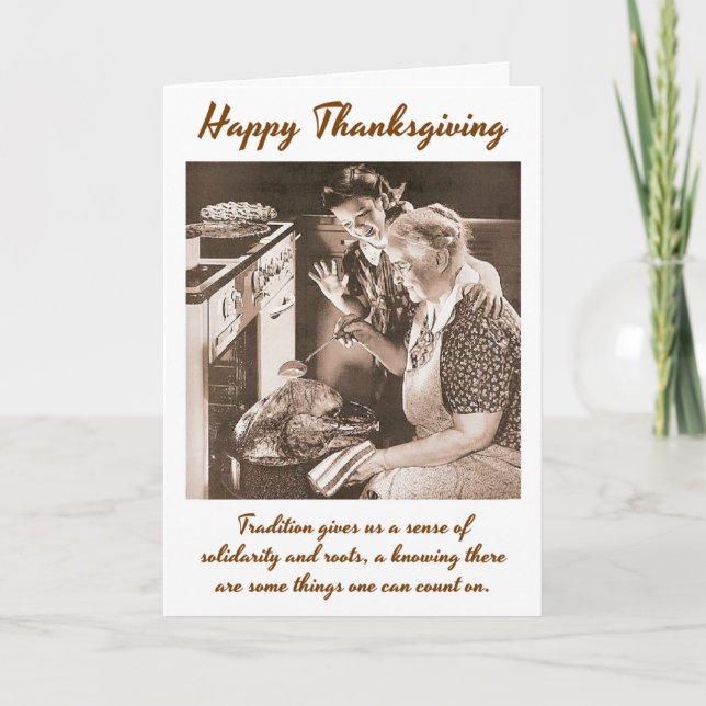 Happy Thanksgiving Card Vintage Sepia Family Photo (Front)