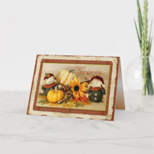 Happy Thanksgiving Card with Scarecrows