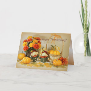 Happy Thanksgiving  card with two cute scarecrows