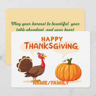 Happy Thanksgiving Cartoon Turkey and Pumpkin Holiday Card