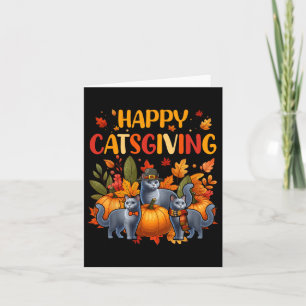 Happy Thanksgiving Cat Three Cute Russian Blue Cat Card