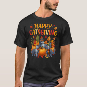 Happy Thanksgiving Cat Three Cute Russian Blue Cat T-Shirt