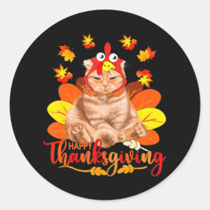 Happy Thanksgiving Cat Turkey Christmas Day Classic Round Sticker