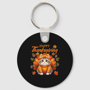 Happy Thanksgiving Cat Turkey Day Autumn Fall Men  Key Ring