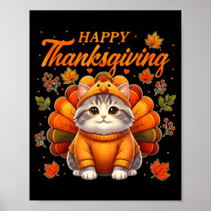 Happy Thanksgiving Cat Turkey Day Autumn Fall Men Poster