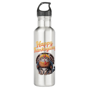 Happy Thanksgiving Cat Turkey Day Fall Classic T-S 710 Ml Water Bottle