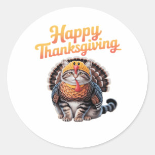 Happy Thanksgiving Cat Turkey Day Fall Classic T-S Classic Round Sticker