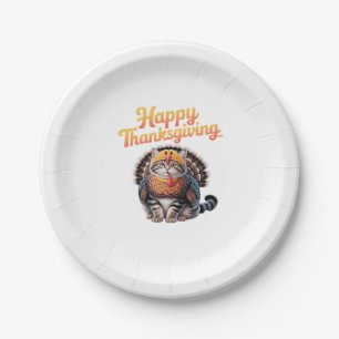 Happy Thanksgiving Cat Turkey Day Fall Classic T-S Paper Plate