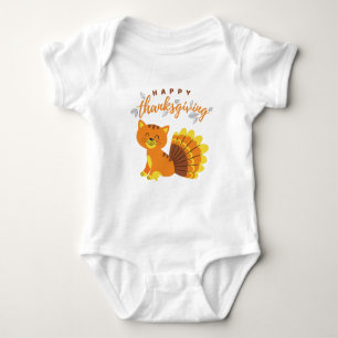 Happy Thanksgiving Cat Turkey for Baby Grandchild Bodysuit