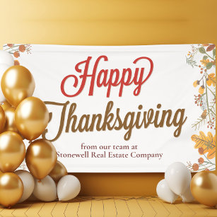 Happy Thanksgiving Chic Fall Leaves Company Party Banner